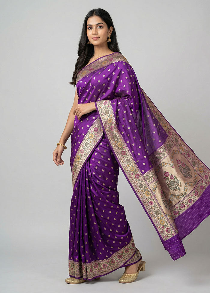 Purple Handloom Katan Pure Silk Saree With Blouse Piece