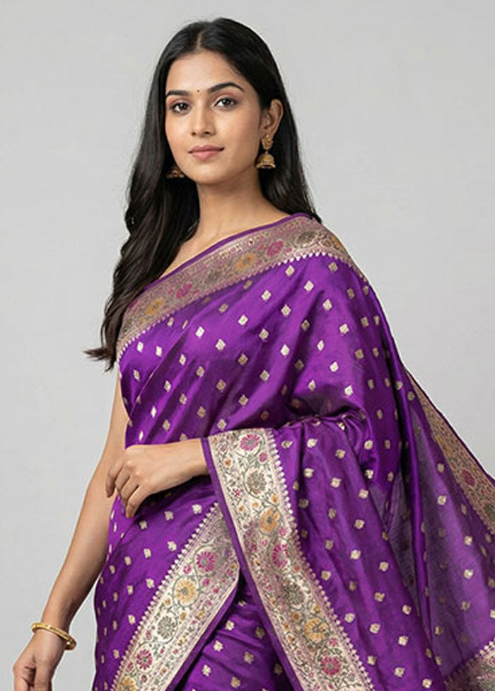 Purple Handloom Katan Pure Silk Saree With Blouse Piece