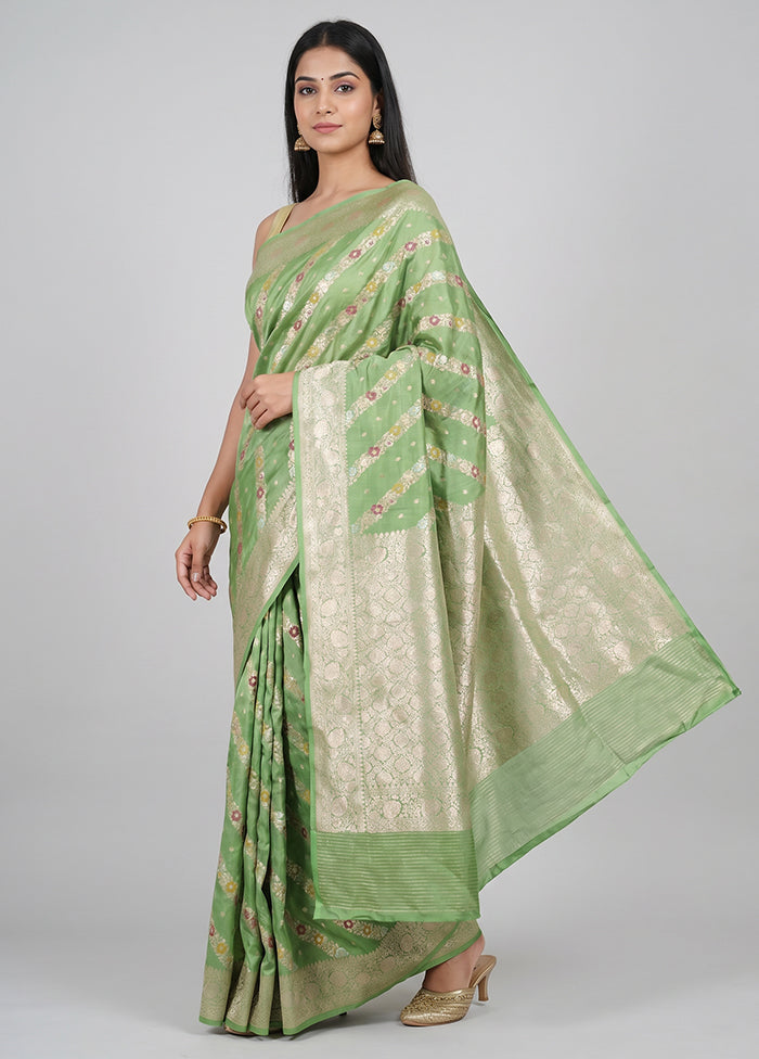 Green Handloom Katan Pure Silk Saree With Blouse Piece