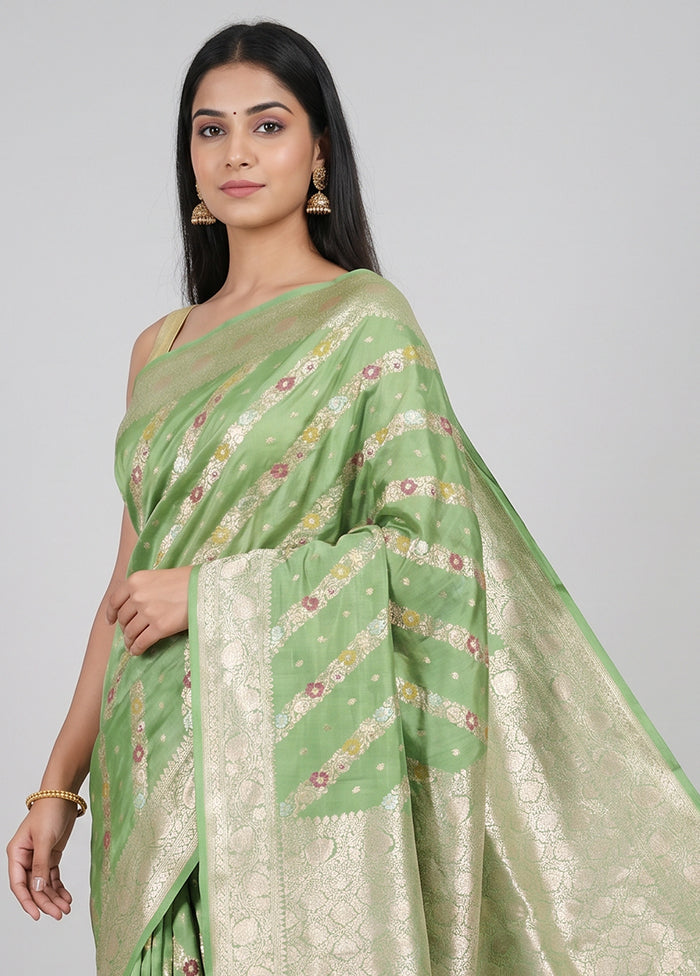 Green Handloom Katan Pure Silk Saree With Blouse Piece