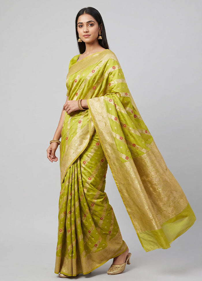 Green Handloom Katan Pure Silk Saree With Blouse Piece