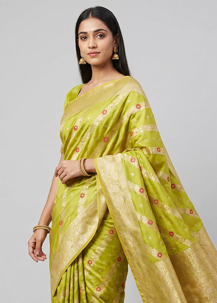Green Handloom Katan Pure Silk Saree With Blouse Piece