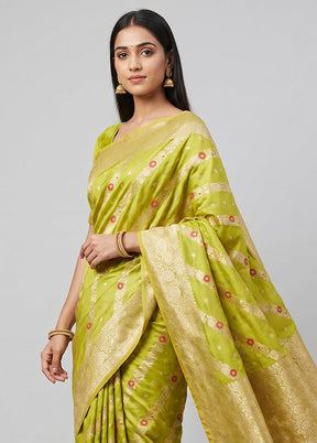 Green Handloom Katan Pure Silk Saree With Blouse Piece