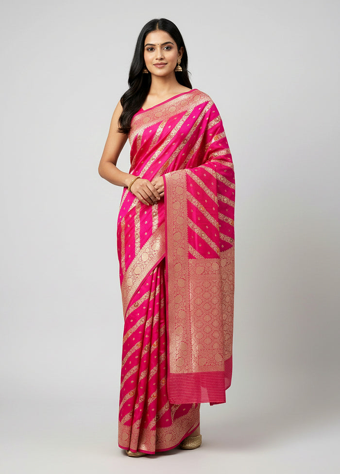 Pink Handloom Katan Pure Silk Saree With Blouse Piece