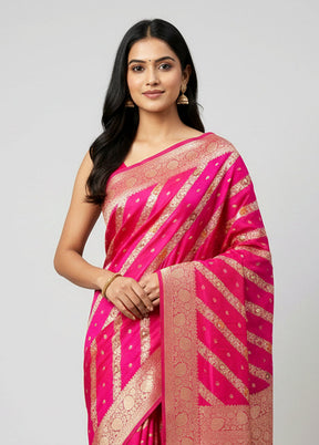 Pink Handloom Katan Pure Silk Saree With Blouse Piece