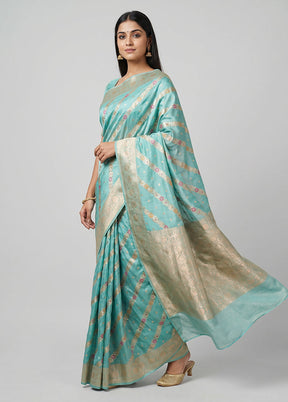 Blue Handloom Katan Pure Silk Saree With Blouse Piece