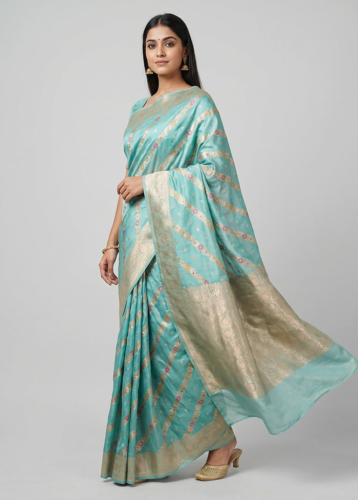 Blue Handloom Katan Pure Silk Saree With Blouse Piece