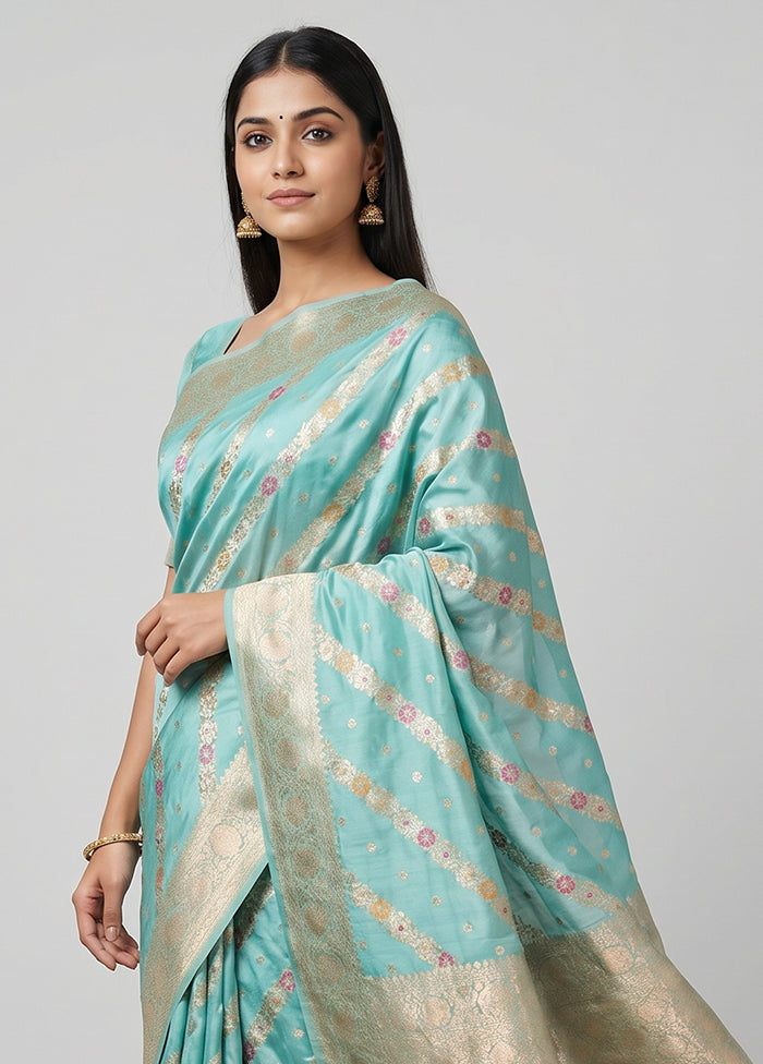 Blue Handloom Katan Pure Silk Saree With Blouse Piece