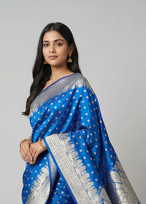 Blue Handloom Banarasi Pure Silk Saree With Blouse Piece