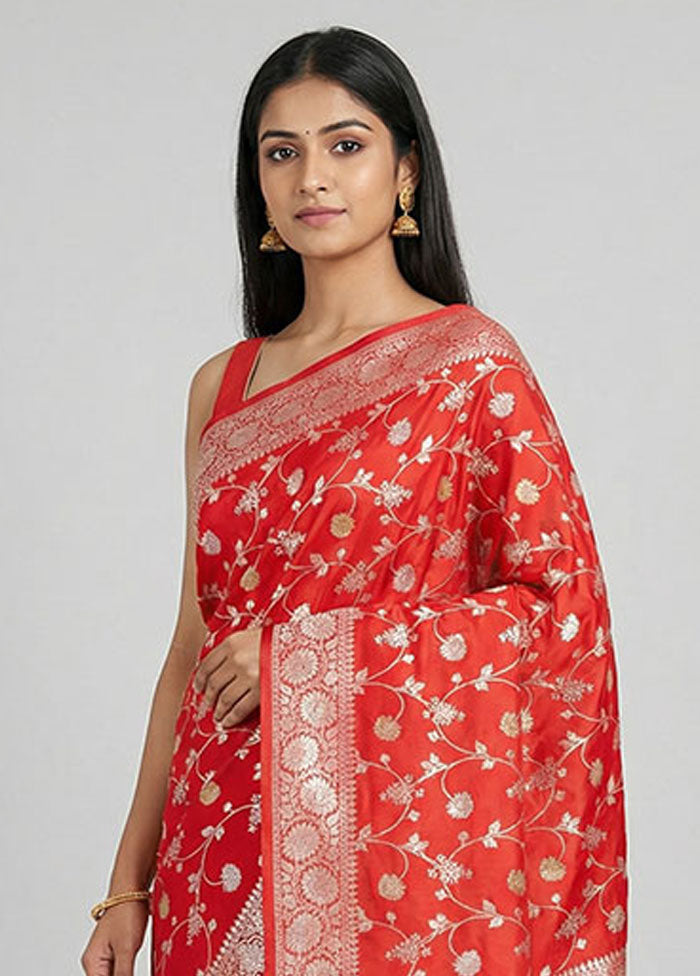 Red Uppada Silk Saree With Blouse Piece