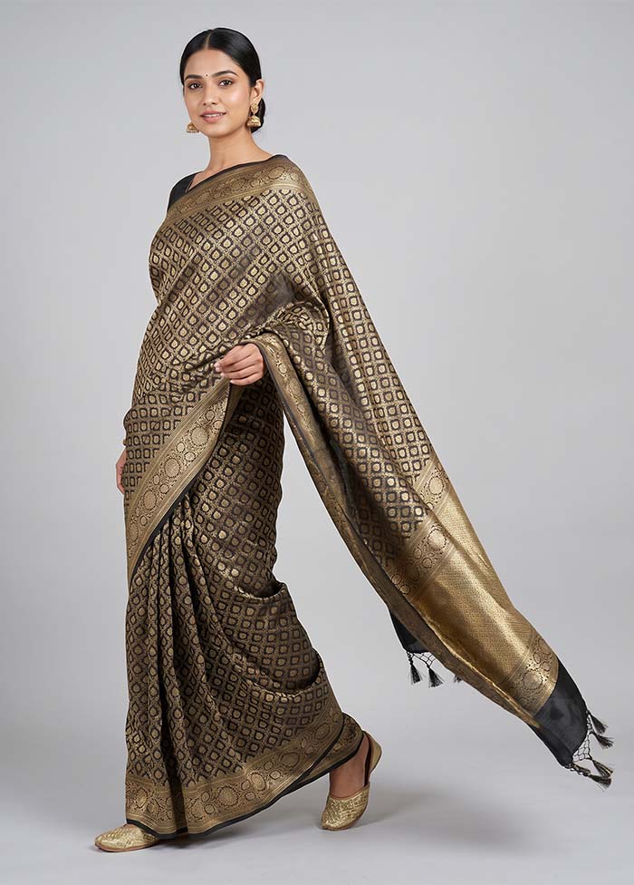Black Dupion Silk Saree With Blouse Piece