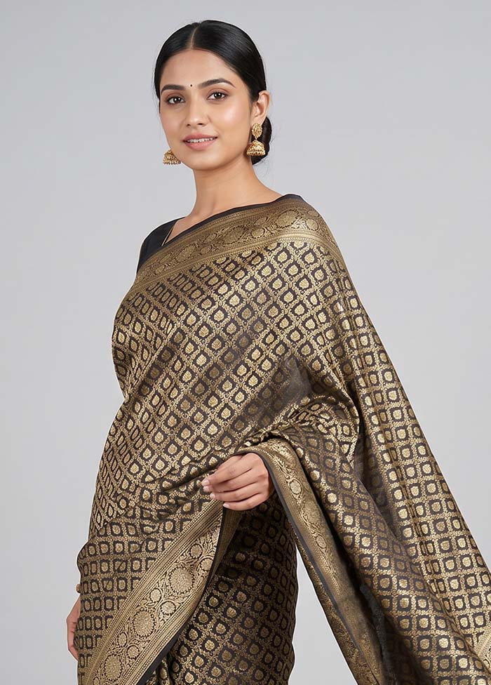 Black Dupion Silk Saree With Blouse Piece