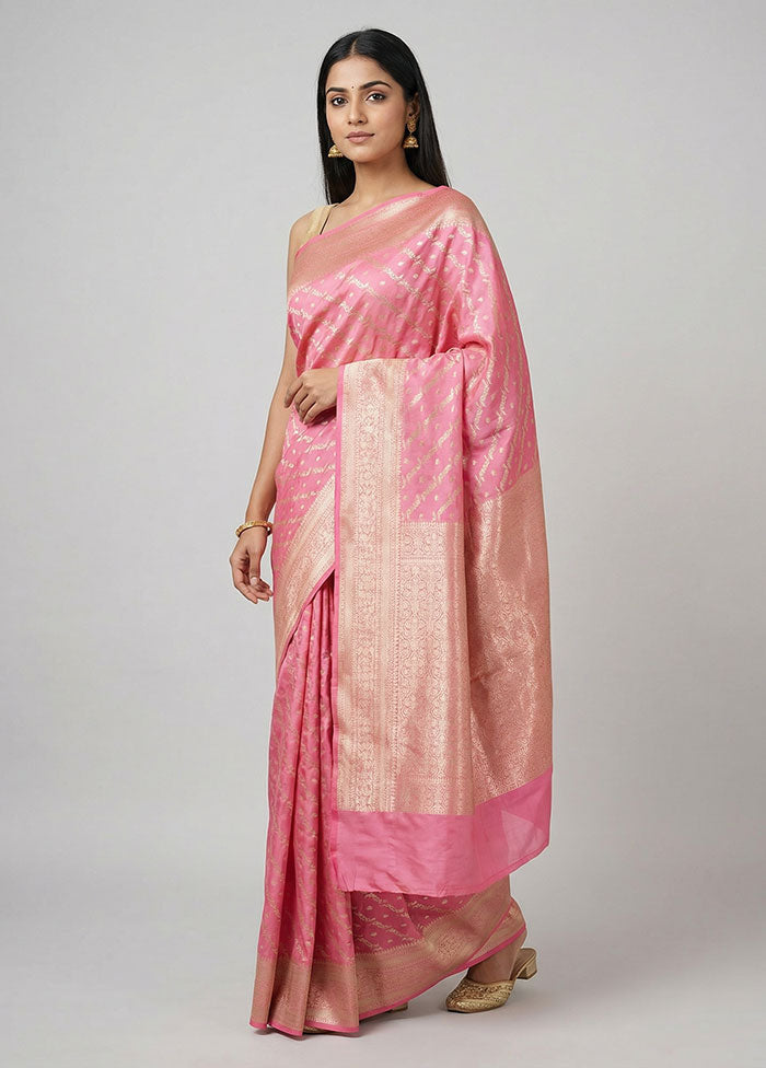 Pink Uppada Silk Saree With Blouse Piece