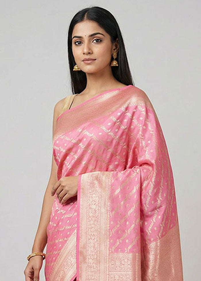 Pink Uppada Silk Saree With Blouse Piece