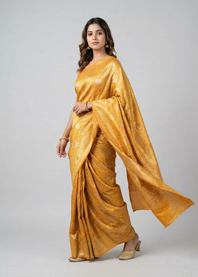 Yellow Dupion Silk Saree With Blouse Piece