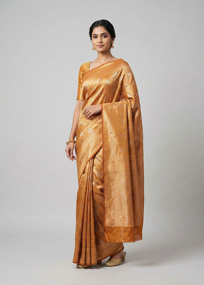 Yellow Dupion Silk Saree With Blouse Piece