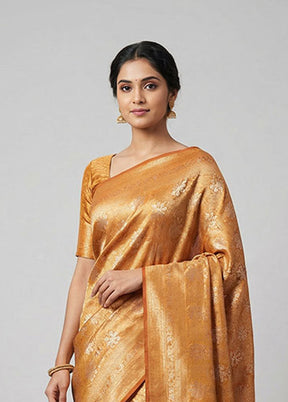 Yellow Dupion Silk Saree With Blouse Piece
