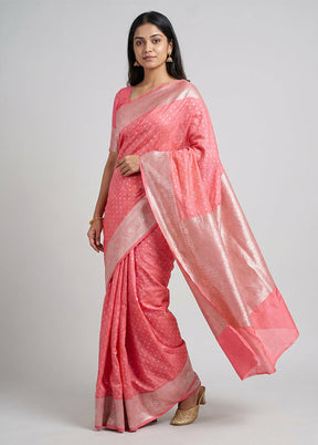 Pink Uppada Silk Saree With Blouse Piece