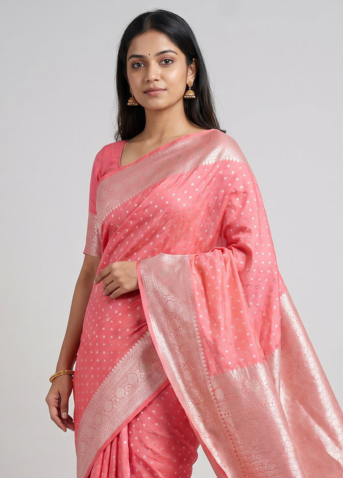 Pink Uppada Silk Saree With Blouse Piece