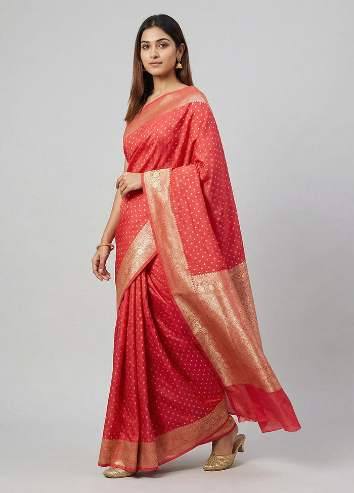 Pink Uppada Silk Saree With Blouse Piece
