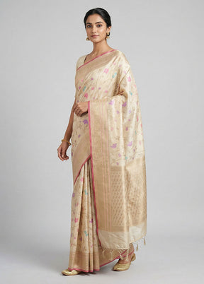 Cream Dupion Silk Saree With Blouse Piece