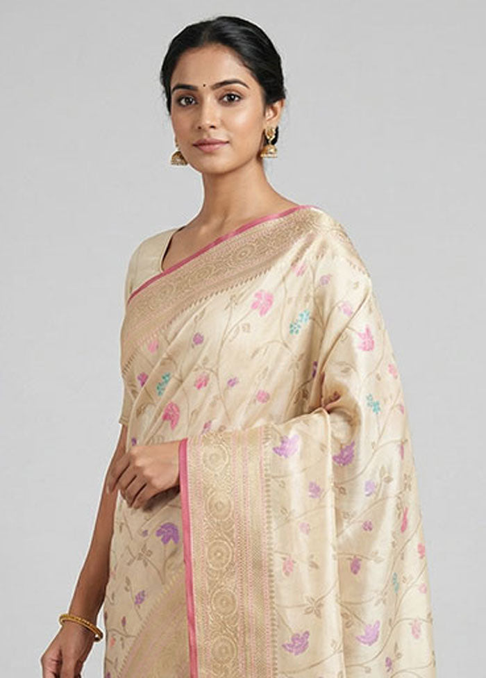 Cream Dupion Silk Saree With Blouse Piece