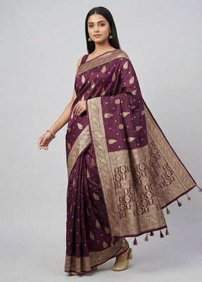 Maroon Dupion Silk Saree With Blouse Piece