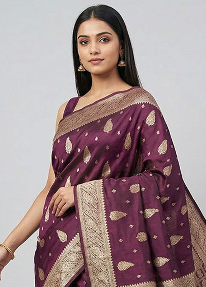 Maroon Dupion Silk Saree With Blouse Piece