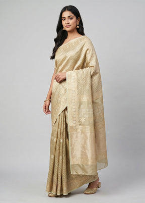 Cream Tissue Silk Saree With Blouse Piece