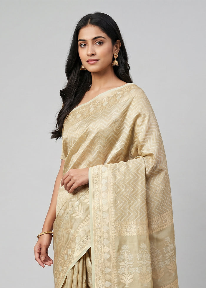 Cream Tissue Silk Saree With Blouse Piece