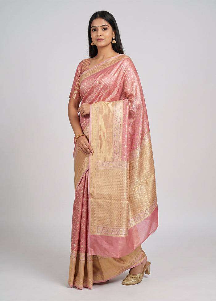 Pink Tissue Silk Saree With Blouse Piece