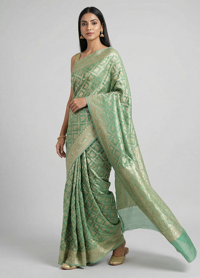 Green Tissue Silk Saree With Blouse Piece