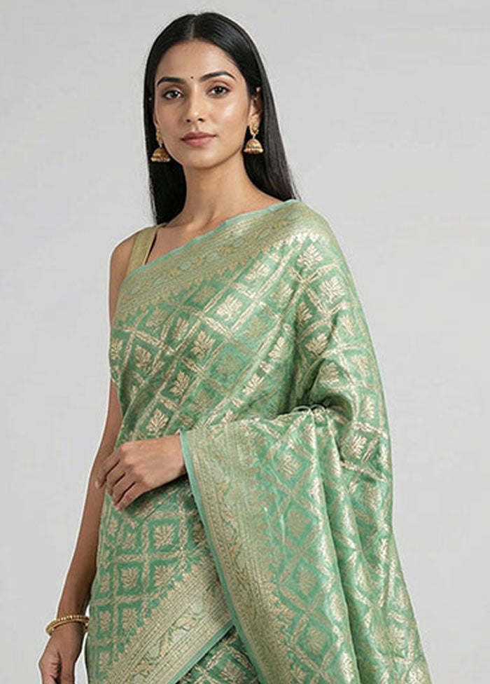 Green Tissue Silk Saree With Blouse Piece
