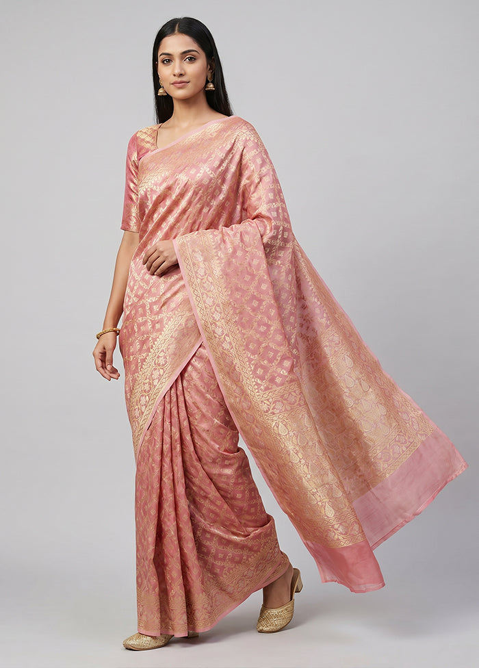 Pink Tissue Silk Saree With Blouse Piece