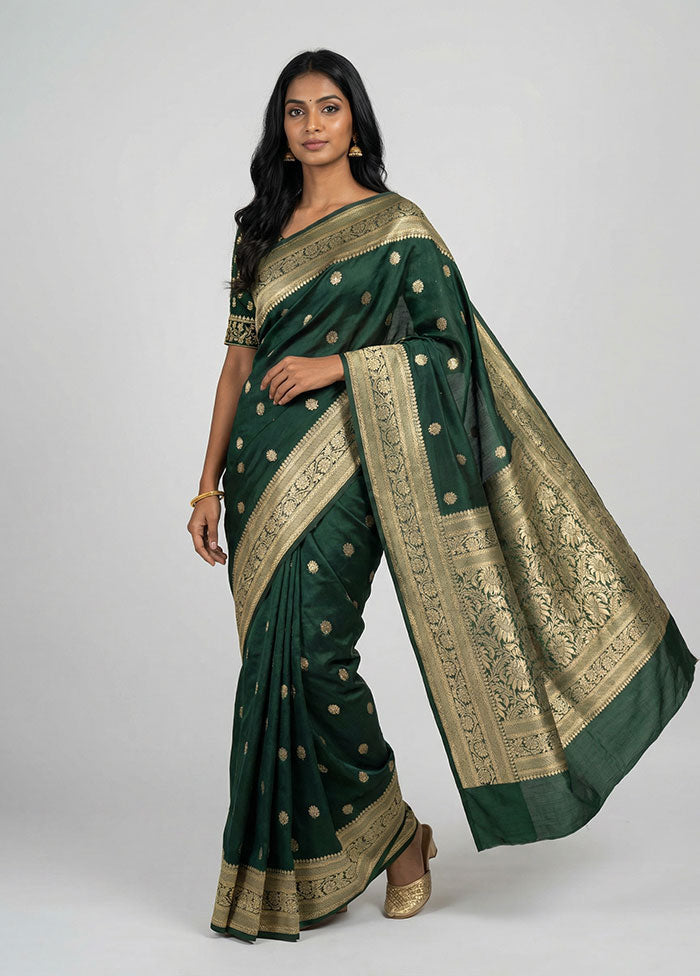 Green Dupion Silk Saree With Blouse Piece