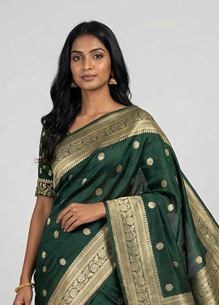 Green Dupion Silk Saree With Blouse Piece