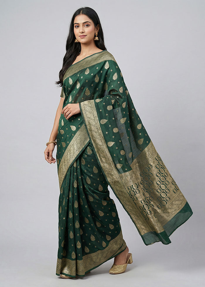 Green Dupion Silk Saree With Blouse Piece
