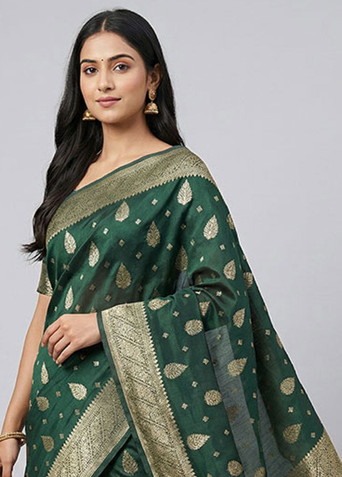Green Dupion Silk Saree With Blouse Piece