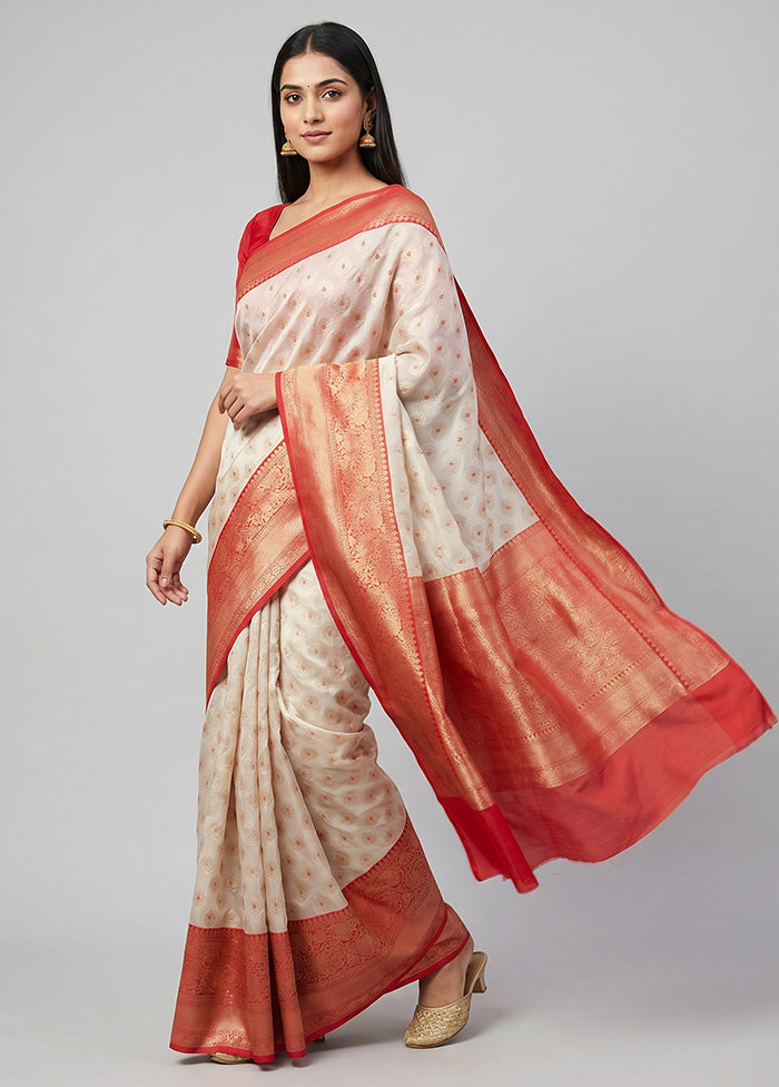 Cream Tissue Silk Saree With Blouse Piece