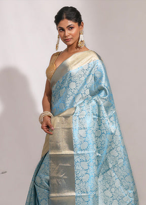Blue Tissue Silk Saree With Blouse Piece