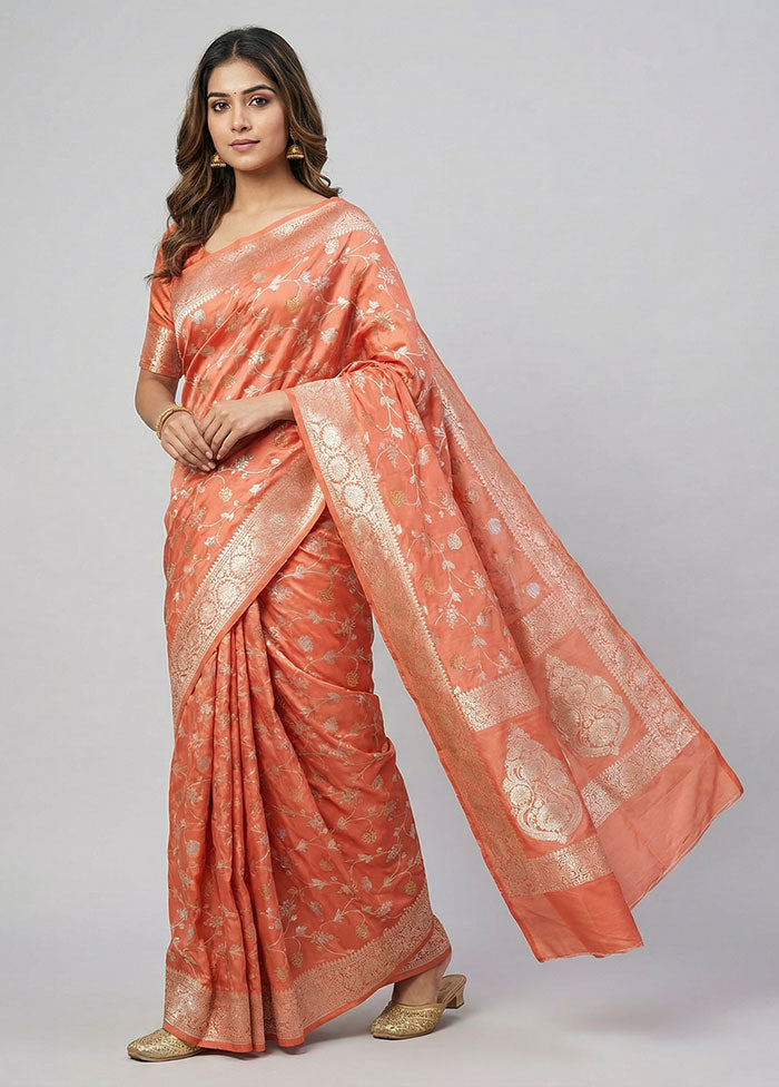 Orange Uppada Silk Saree With Blouse Piece