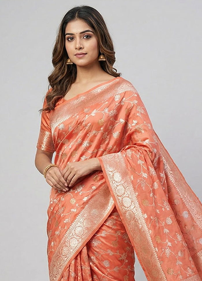 Orange Uppada Silk Saree With Blouse Piece