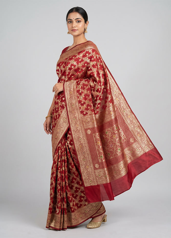 Maroon Banarasi Silk Saree With Blouse Piece