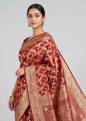 Maroon Banarasi Silk Saree With Blouse Piece