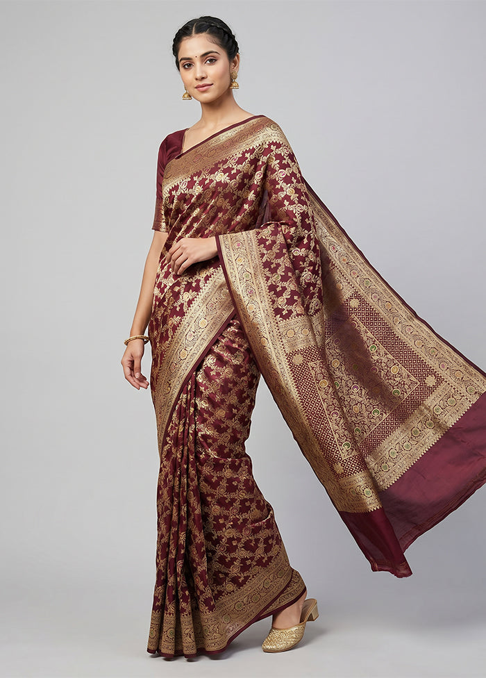 Maroon Banarasi Silk Saree With Blouse Piece