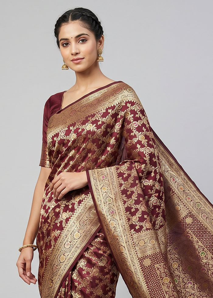 Maroon Banarasi Silk Saree With Blouse Piece