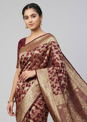 Maroon Banarasi Silk Saree With Blouse Piece