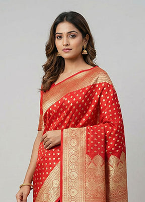 Red Handloom Banarasi Pure Silk Saree With Blouse Piece
