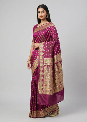 Purple Handloom Banarasi Pure Silk Saree With Blouse Piece