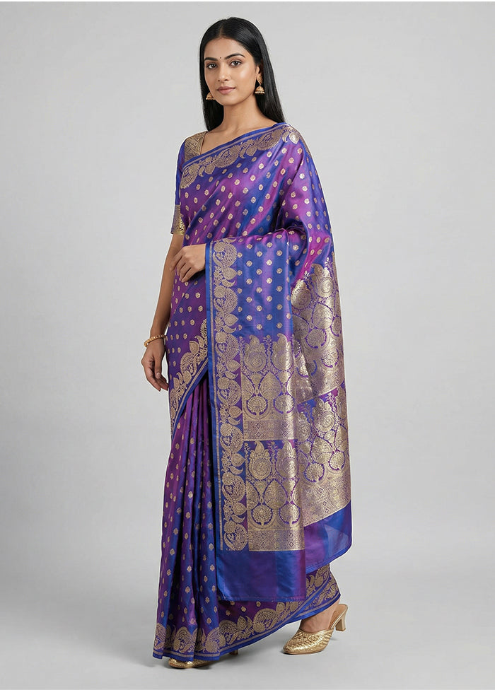 Blue Handloom Banarasi Pure Silk Saree With Blouse Piece